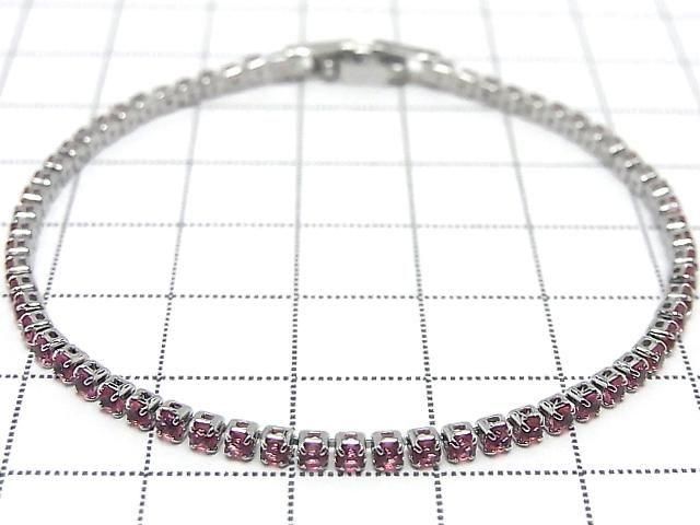 Metal Parts Tennis Bracelet (Synthetic Corundum) [Rose] Silver color 1pc