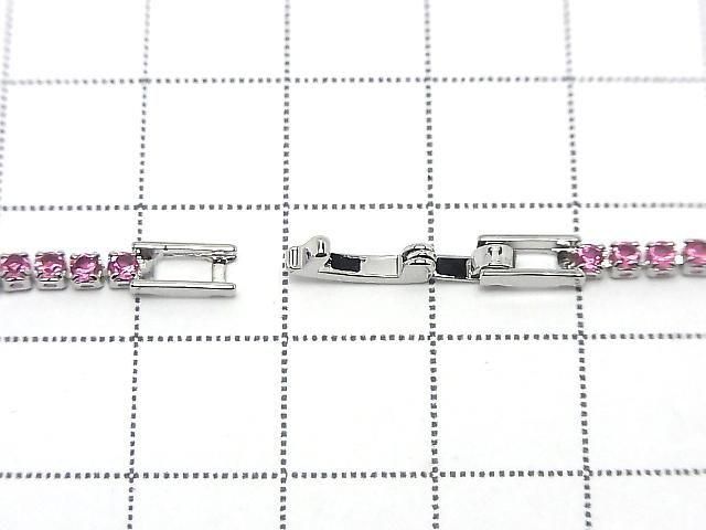 Metal Parts Tennis Bracelet (Synthetic Corundum) [Rose] Silver color 1pc