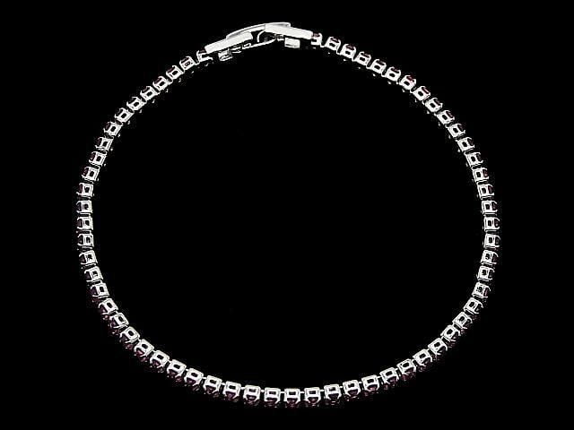 Metal Parts Tennis Bracelet (Synthetic Corundum) [Rose] Silver color 1pc