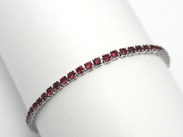 Metal Parts Tennis Bracelet (CZ) [Garnet] Silver color 1pc