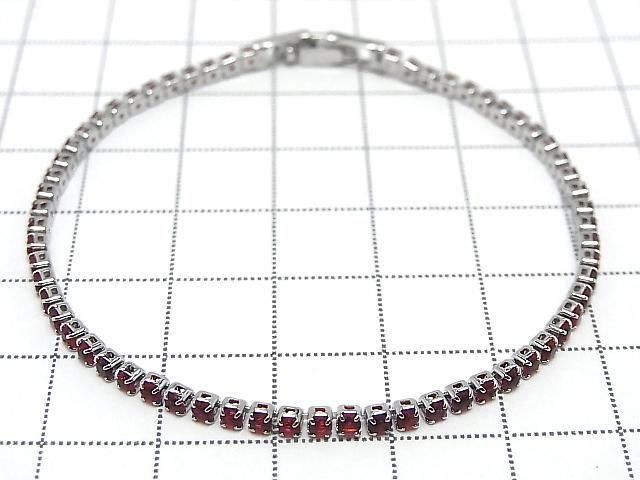 Metal Parts Tennis Bracelet (CZ) [Garnet] Silver color 1pc