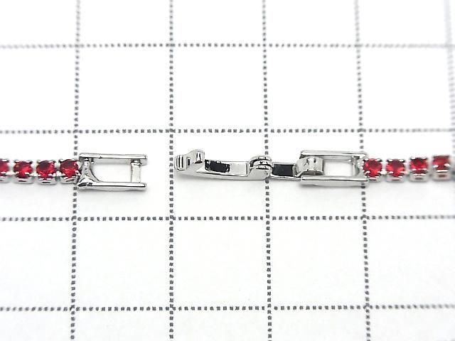 Metal Parts Tennis Bracelet (CZ) [Garnet] Silver color 1pc