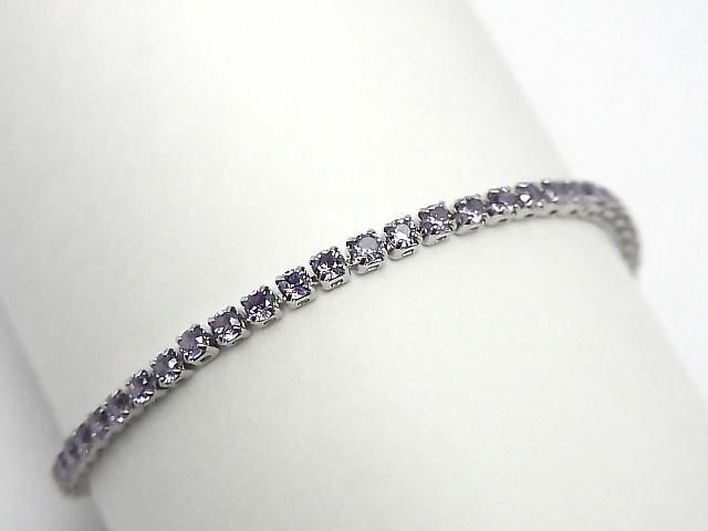 Metal Parts Tennis Bracelet (CZ) [Amethyst] Silver color 1pc