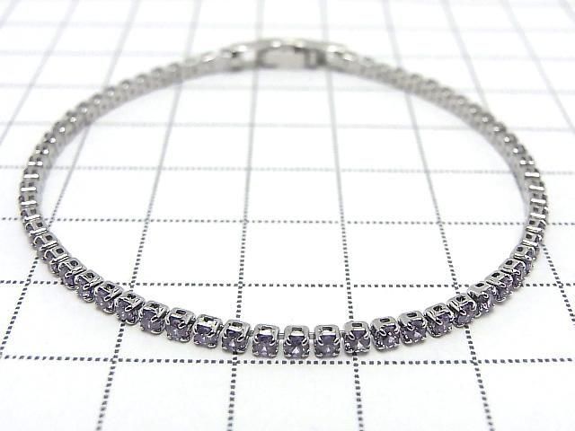 Metal Parts Tennis Bracelet (CZ) [Amethyst] Silver color 1pc