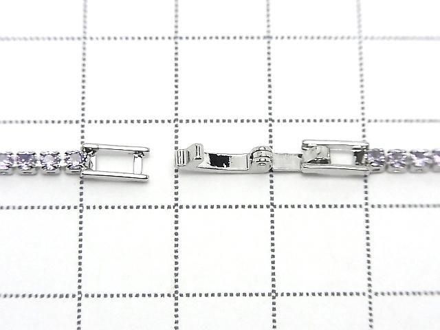 Metal Parts Tennis Bracelet (CZ) [Amethyst] Silver color 1pc