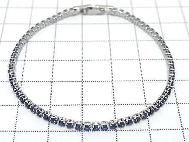 Metal Parts Tennis Bracelet (CZ) [Blue] Silver color 1pc