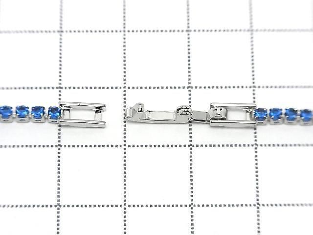 Metal Parts Tennis Bracelet (CZ) [Blue] Silver color 1pc