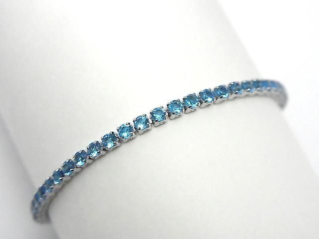 Metal Parts Tennis Bracelet (CZ) [Aqua Blue] Silver color 1pc