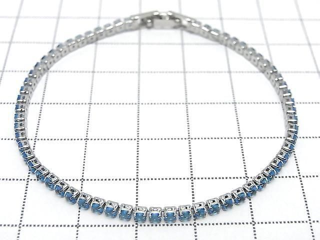 Metal Parts Tennis Bracelet (CZ) [Aqua Blue] Silver color 1pc