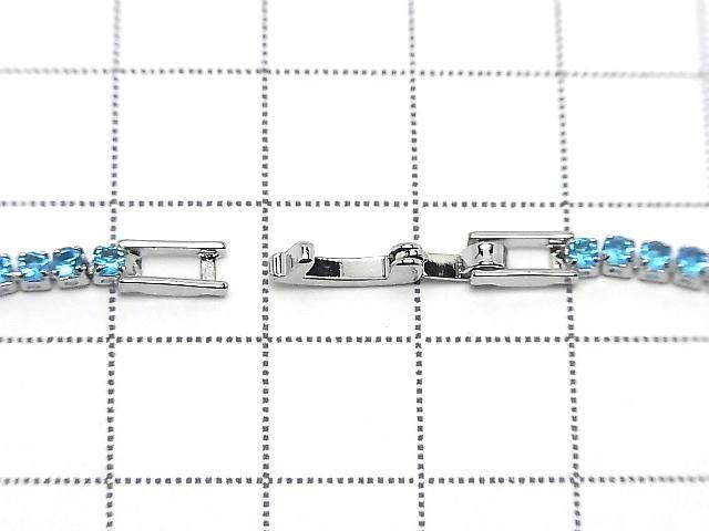 Metal Parts Tennis Bracelet (CZ) [Aqua Blue] Silver color 1pc