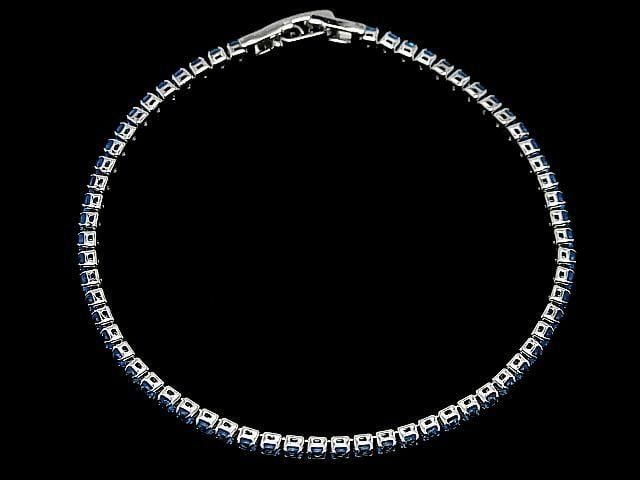 Metal Parts Tennis Bracelet (CZ) [Aqua Blue] Silver color 1pc
