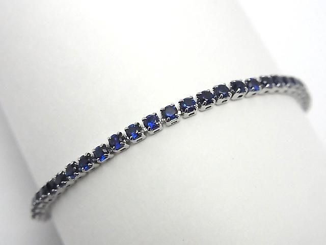 Metal Parts Tennis Bracelet (CZ) [Dark Blue] Silver color 1pc