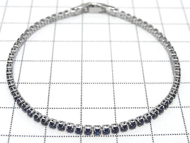 Metal Parts Tennis Bracelet (CZ) [Dark Blue] Silver color 1pc