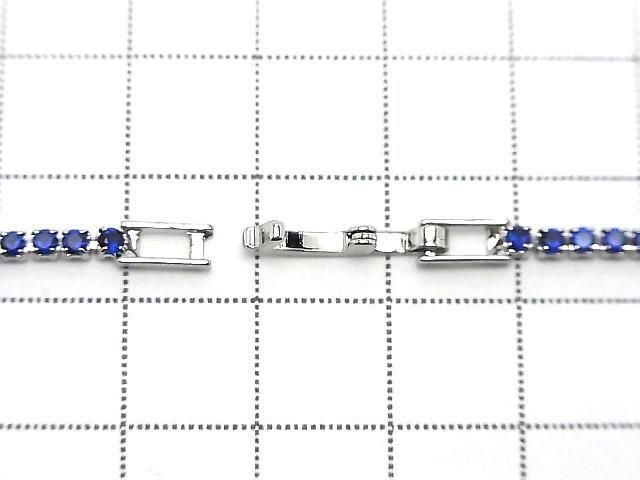 Metal Parts Tennis Bracelet (CZ) [Dark Blue] Silver color 1pc