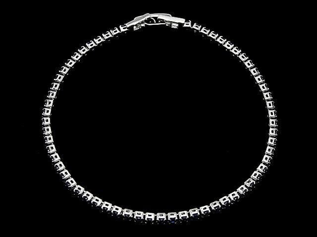 Metal Parts Tennis Bracelet (CZ) [Dark Blue] Silver color 1pc