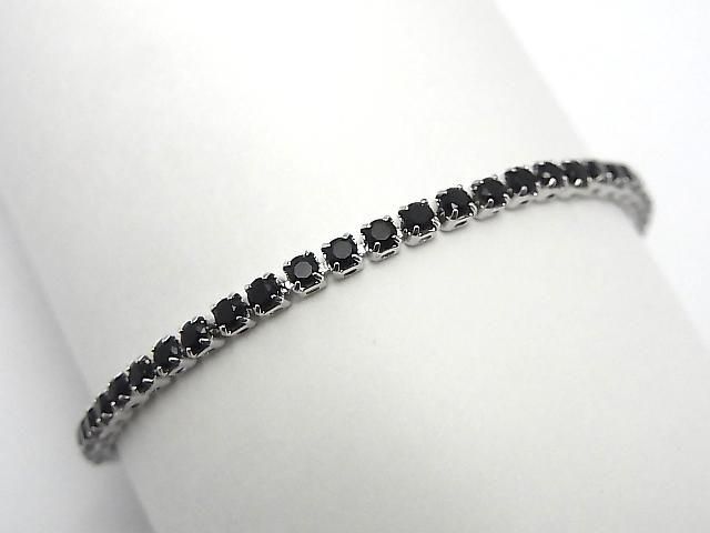 Metal Parts Tennis Bracelet (CZ) [Black] Silver color 1pc