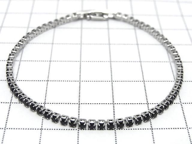 Metal Parts Tennis Bracelet (CZ) [Black] Silver color 1pc