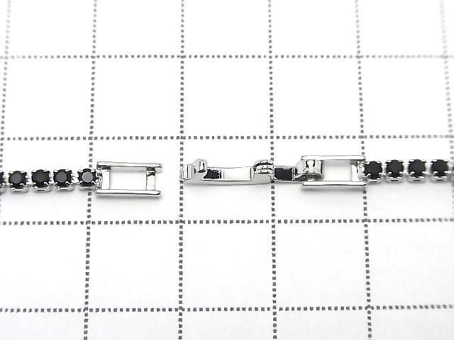 Metal Parts Tennis Bracelet (CZ) [Black] Silver color 1pc