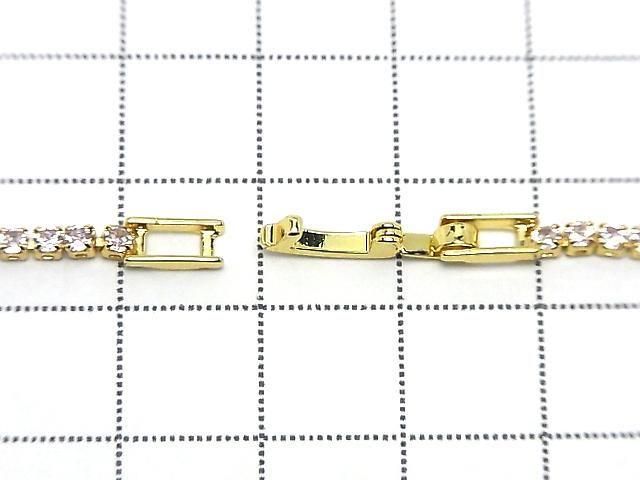 Metal Parts Tennis Bracelet (CZ) [pink] Gold color 1pc