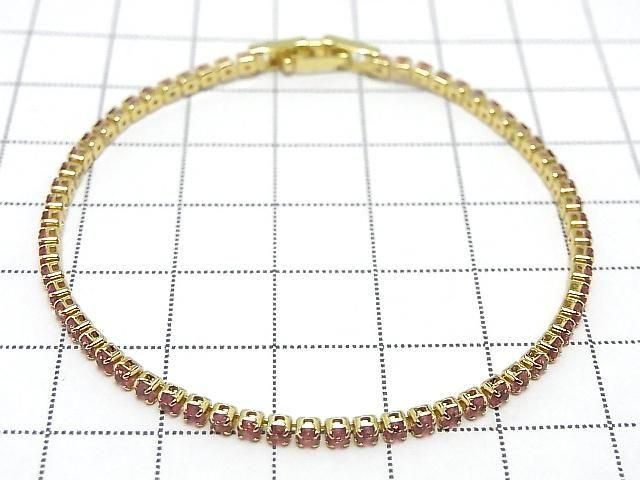 Metal Parts Tennis Bracelet (synthetic corundum) [Rose] Gold color 1pc