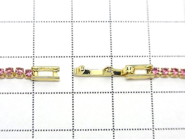 Metal Parts Tennis Bracelet (synthetic corundum) [Rose] Gold color 1pc
