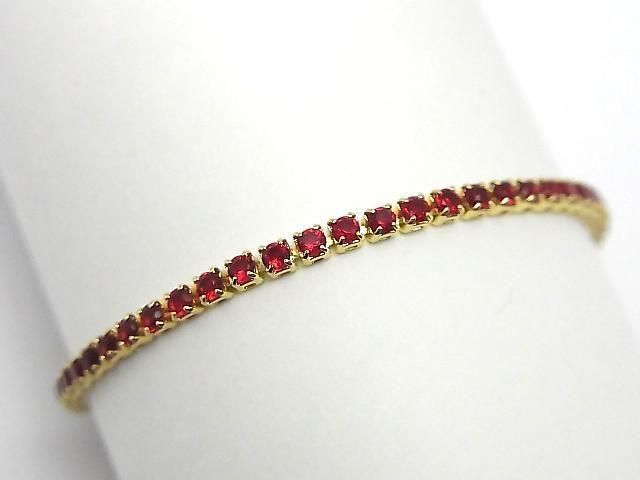 Metal Parts Tennis Bracelet (CZ) [Garnet] Gold color 1pc
