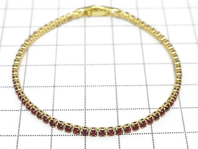 Metal Parts Tennis Bracelet (CZ) [Garnet] Gold color 1pc