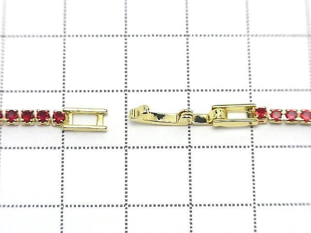Metal Parts Tennis Bracelet (CZ) [Garnet] Gold color 1pc
