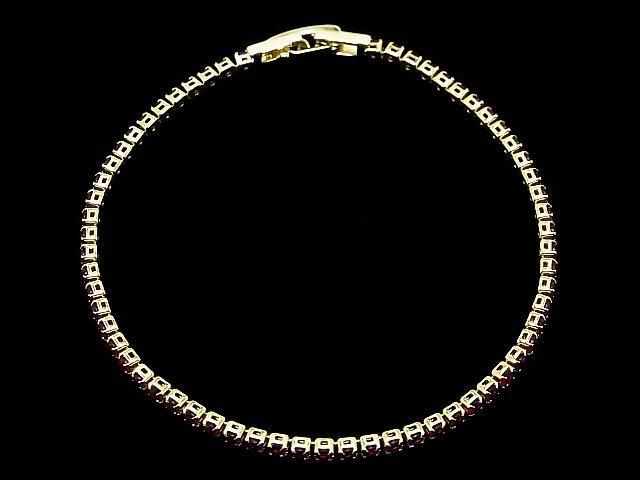 Metal Parts Tennis Bracelet (CZ) [Garnet] Gold color 1pc