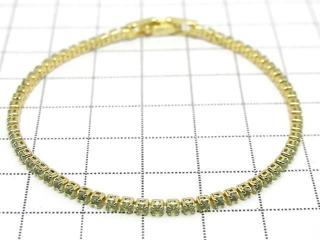 Metal Parts Tennis Bracelet (CZ) [Apple Green] Gold color 1pc