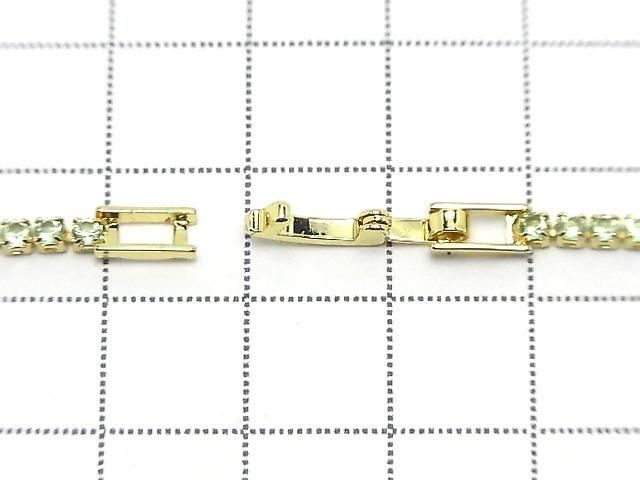 Metal Parts Tennis Bracelet (CZ) [Apple Green] Gold color 1pc