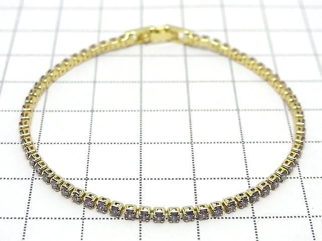 Metal Parts Tennis Bracelet (CZ) [Amethyst] Gold color 1pc