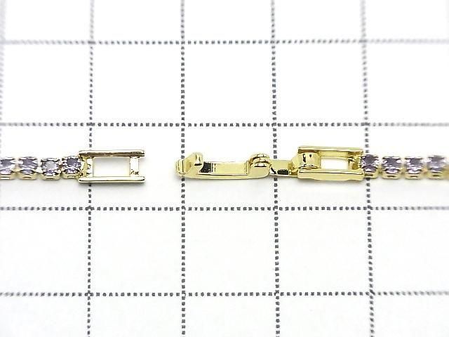 Metal Parts Tennis Bracelet (CZ) [Amethyst] Gold color 1pc