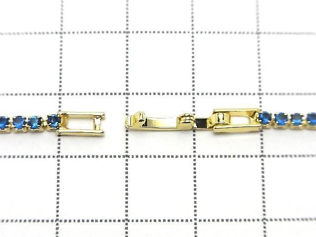 Metal Parts Tennis Bracelet (CZ) [Blue] Gold color 1pc