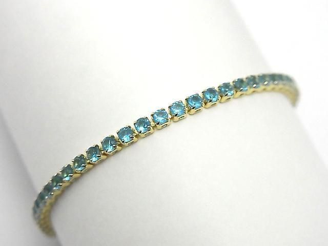 Metal Parts Tennis Bracelet (CZ) [Aqua Blue] Gold color 1pc