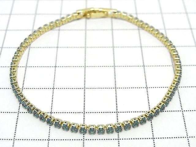 Metal Parts Tennis Bracelet (CZ) [Aqua Blue] Gold color 1pc