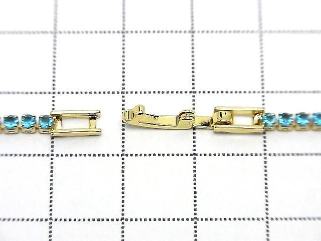 Metal Parts Tennis Bracelet (CZ) [Aqua Blue] Gold color 1pc