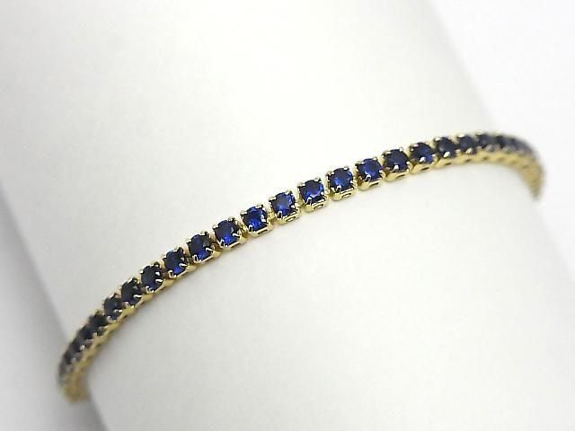 Metal Parts Tennis Bracelet (CZ) [Dark Blue] Gold color 1pc