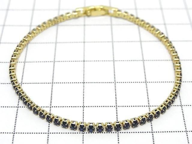 Metal Parts Tennis Bracelet (CZ) [Dark Blue] Gold color 1pc