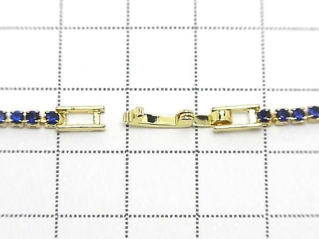 Metal Parts Tennis Bracelet (CZ) [Dark Blue] Gold color 1pc