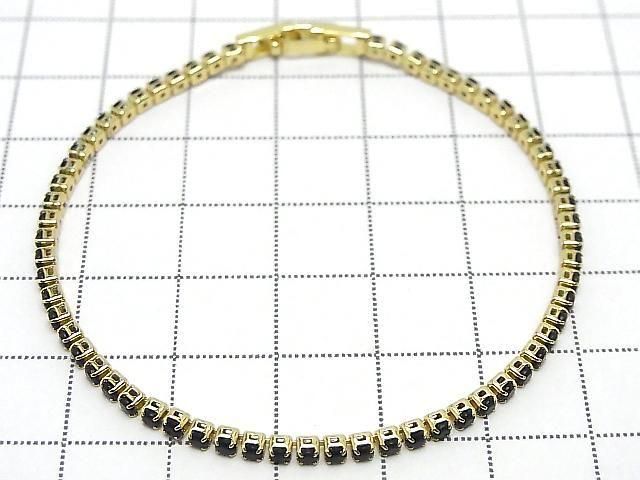 Metal Parts Tennis Bracelet (CZ) [Black] Gold color 1pc
