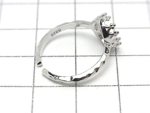 [Video] Silver925 Crown Hammered Ring Frame (Prong Setting) Oval 8.5x6.5mm Rhodium Plated Free Size 1pc