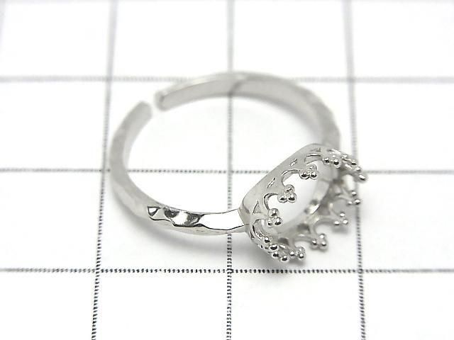 [Video] Silver925 Crown Hammered Ring Frame (Prong Setting) Sideways Oval 8.5x6.5mm Rhodium Plated Free Size 1pc