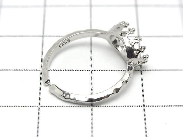 [Video] Silver925 Crown Hammered Ring Frame (Prong Setting) Sideways Oval 8.5x6.5mm Rhodium Plated Free Size 1pc