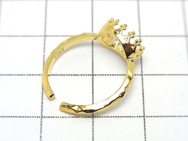 [Video] Silver925 Crown Hammered Ring Frame (Prong Setting) Sideways Oval 8.5x6.5mm 18KGP Free Size 1pc