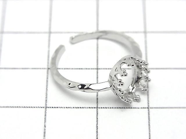 [Video] Metal Crown Hammered Ring Frame (Prong Setting) Oval 8.5x6.5mm Silver Color Free Size 1pc