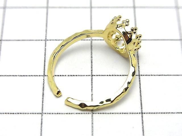 [Video] Metal Crown Hammered Ring Frame (Prong Setting) Oval 8.5x6.5mm Gold Color Free Size 1pc