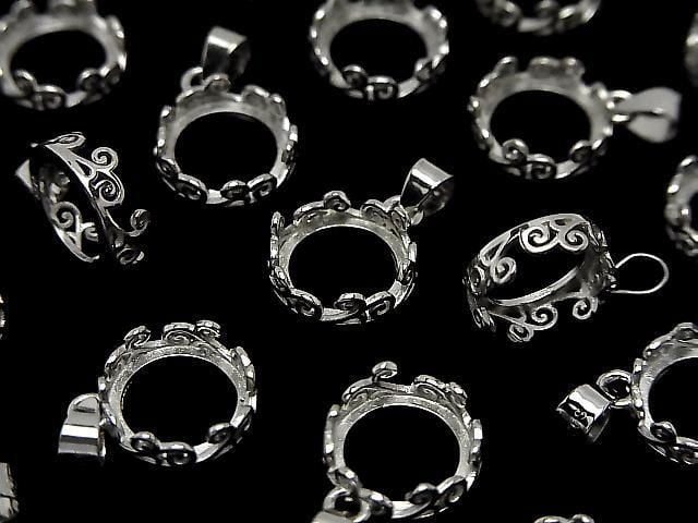 [Video] Silver925 Openwork Pendant Frame Round 8.5mm Rhodium Plated 1pc