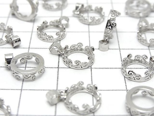 [Video] Silver925 Openwork Pendant Frame Round 8.5mm Rhodium Plated 1pc