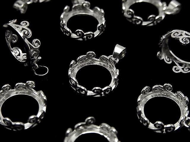[Video] Silver925 Openwork Pendant Frame Round 10.5mm Rhodium Plated 1pc